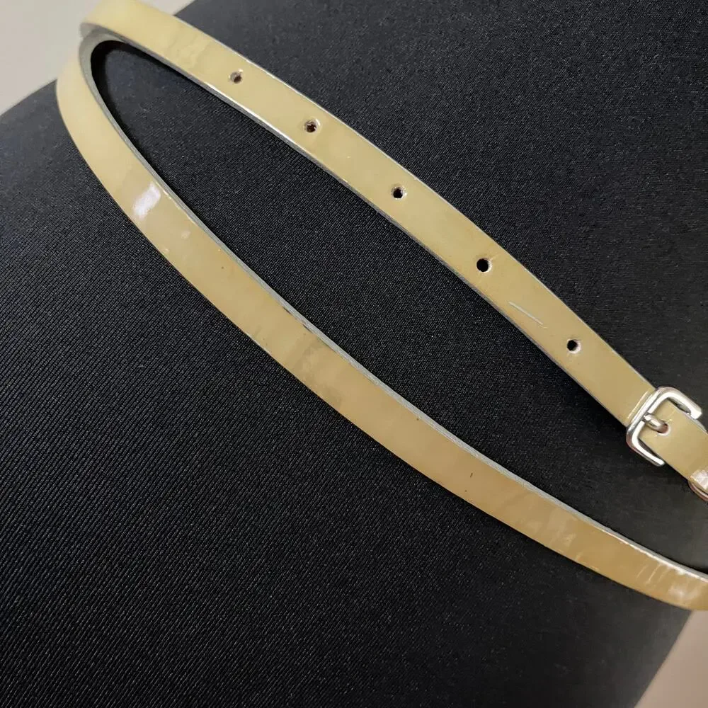 J. Crew Double Wrap Skinny Belt Patent Leather Tan Chartreuse Womens M 12725